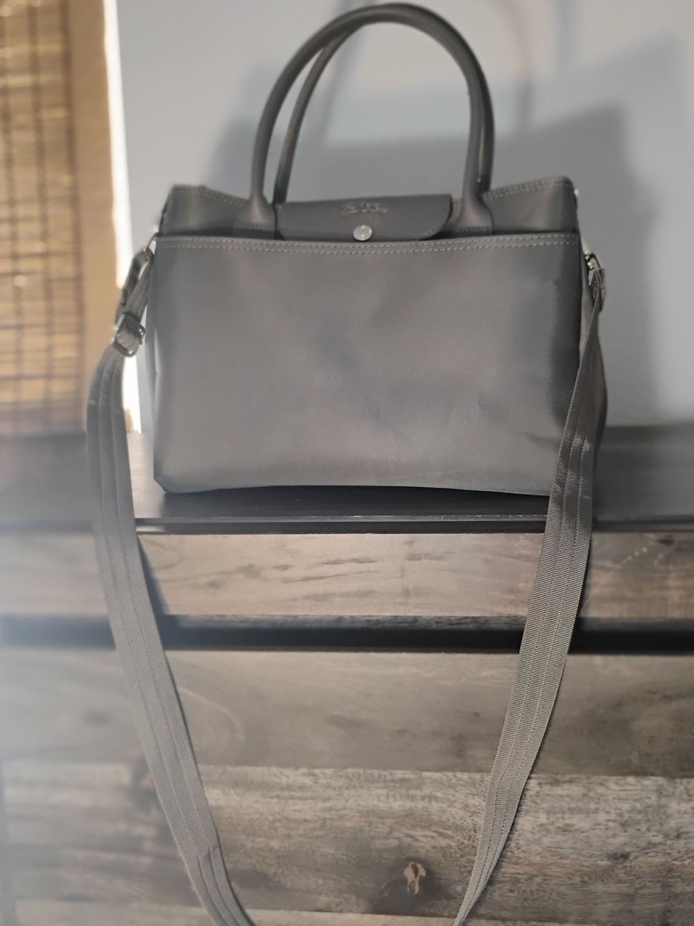 Longchamp Black Nylon Shoulder Tote with Detachable Strap